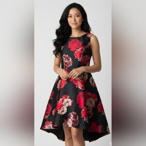 NWT Shelby Nites Floral Pleated High Low Fit And Flare Sleevles Dress size 14